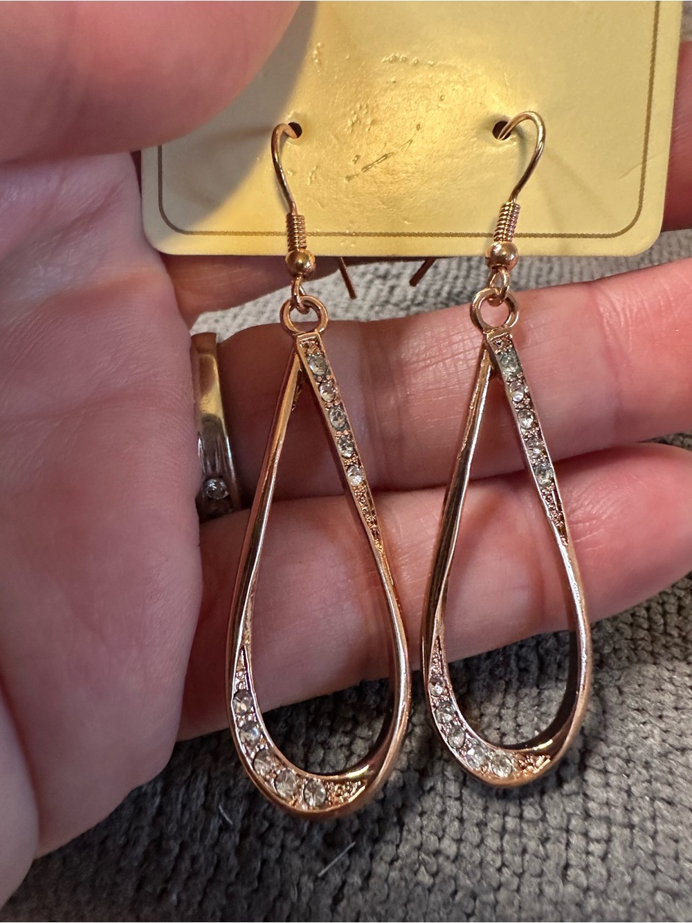 Rose Gold Teardrop Crystal Hook Earrings - Women Jewelry
